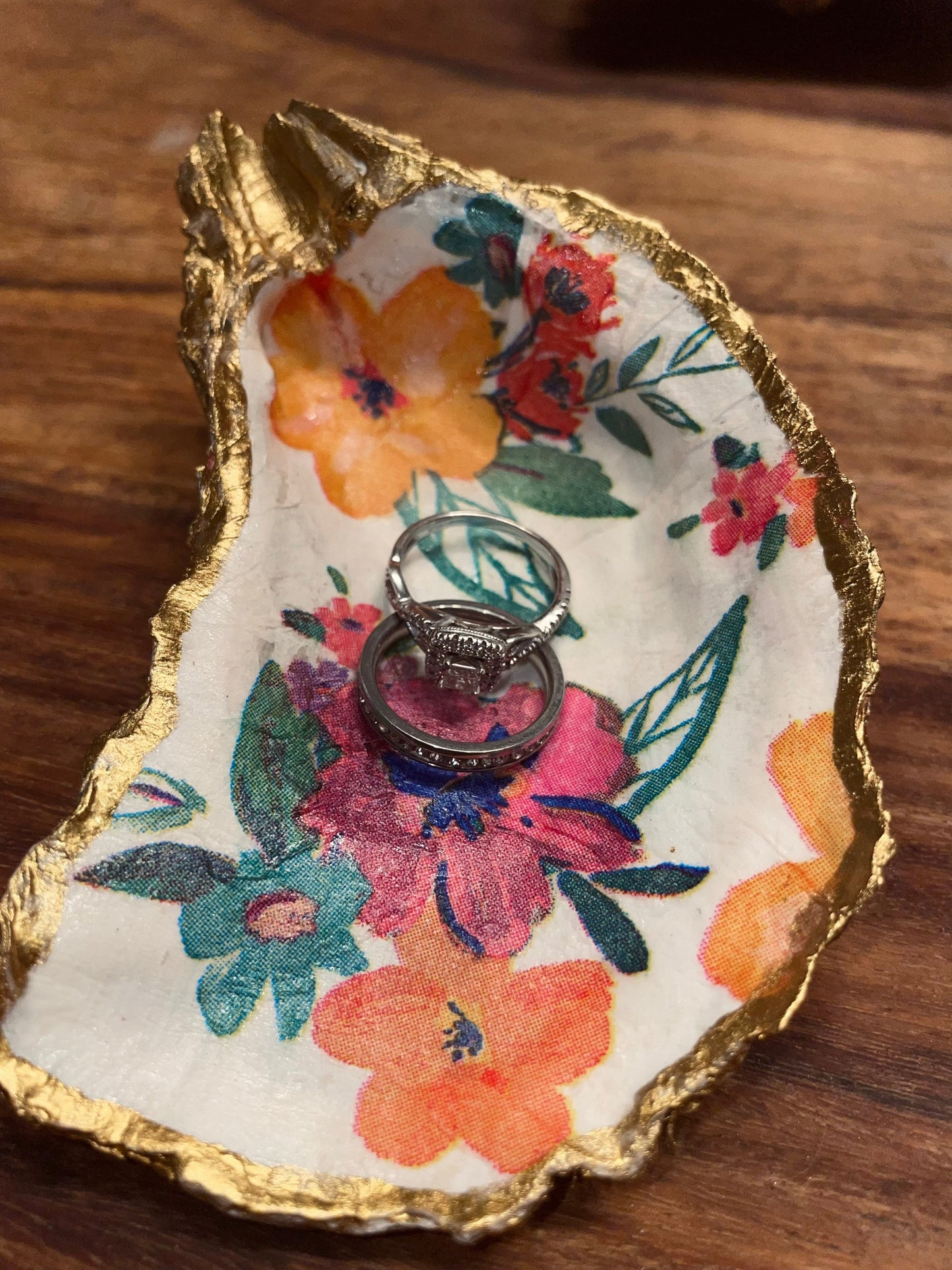 Decoupaged Floral Oyster Trinket Dish