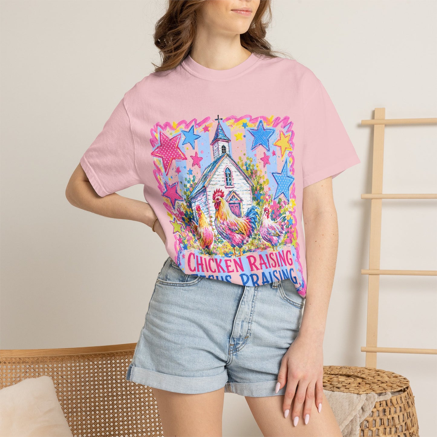 Chicken Raising, Jesus Praising T-Shirt — Farm Christian Graphic Tee