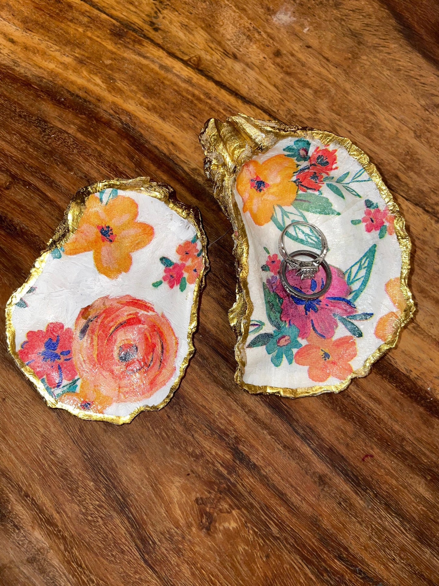 Decoupaged Floral Oyster Trinket Dish