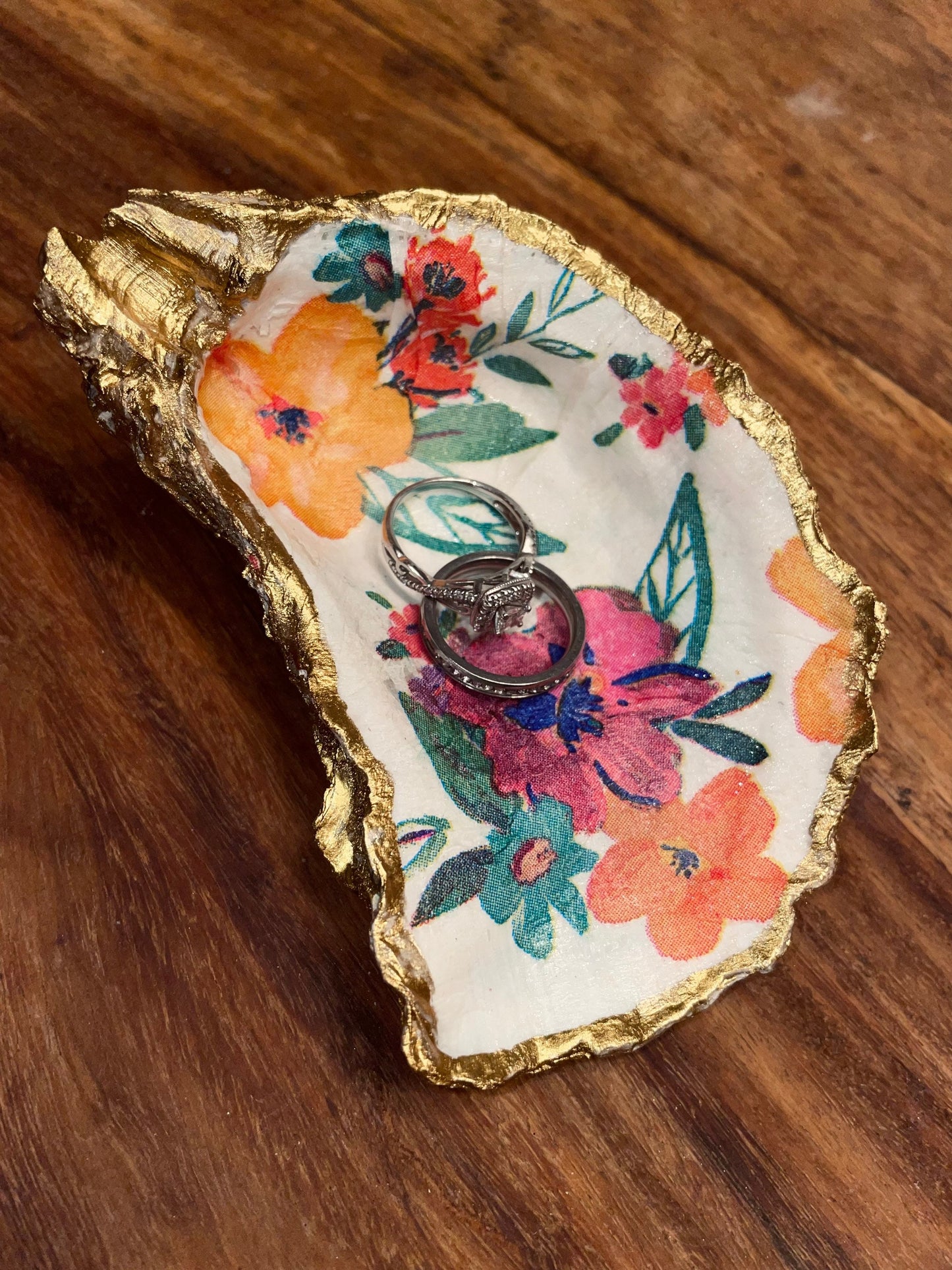 Decoupaged Floral Oyster Trinket Dish