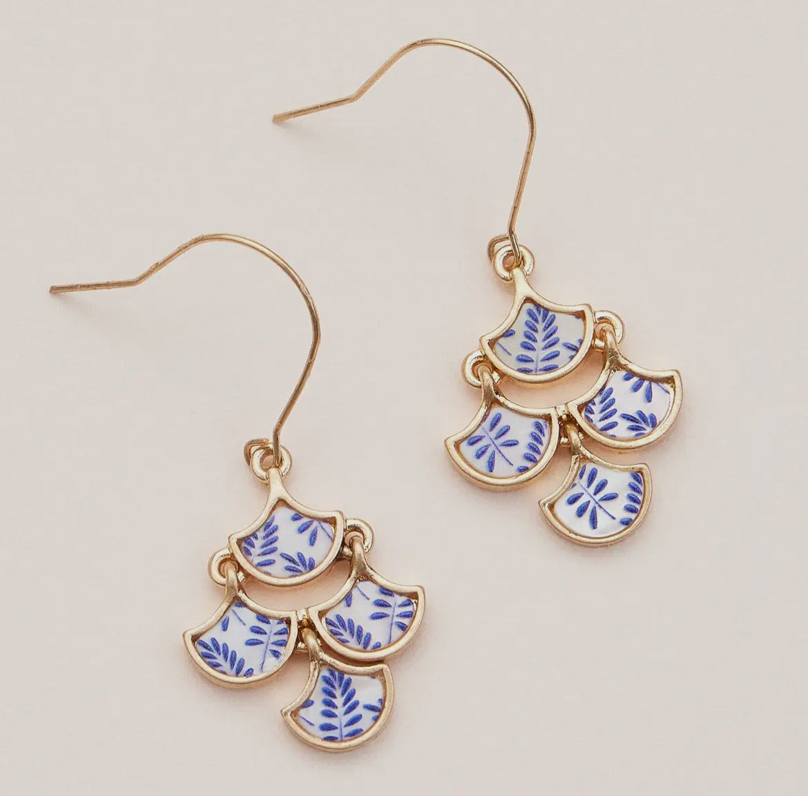 Gold and Blue Chic Floral Dangle Earrings