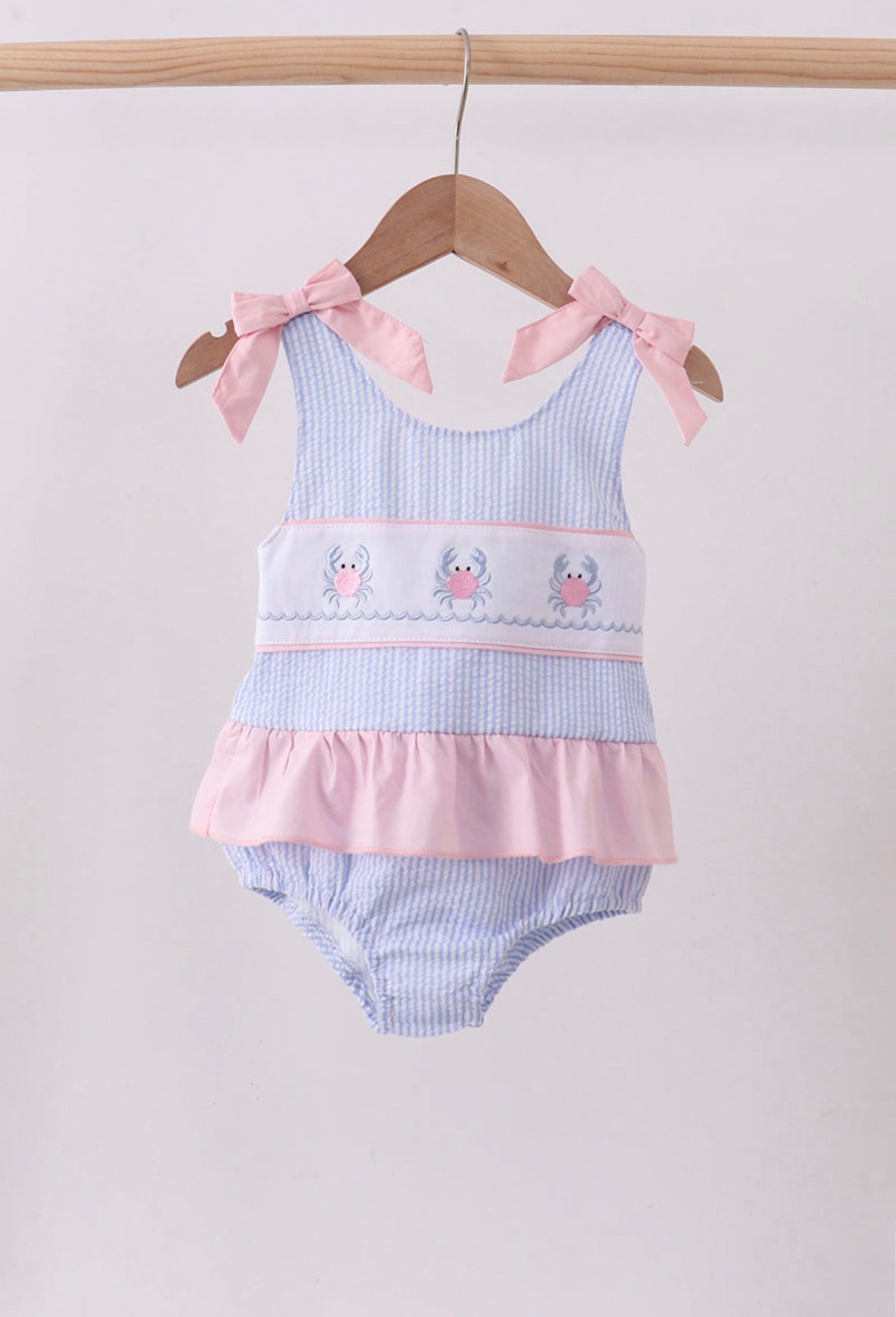 Blue stripe seersucker 1pc swimsuit