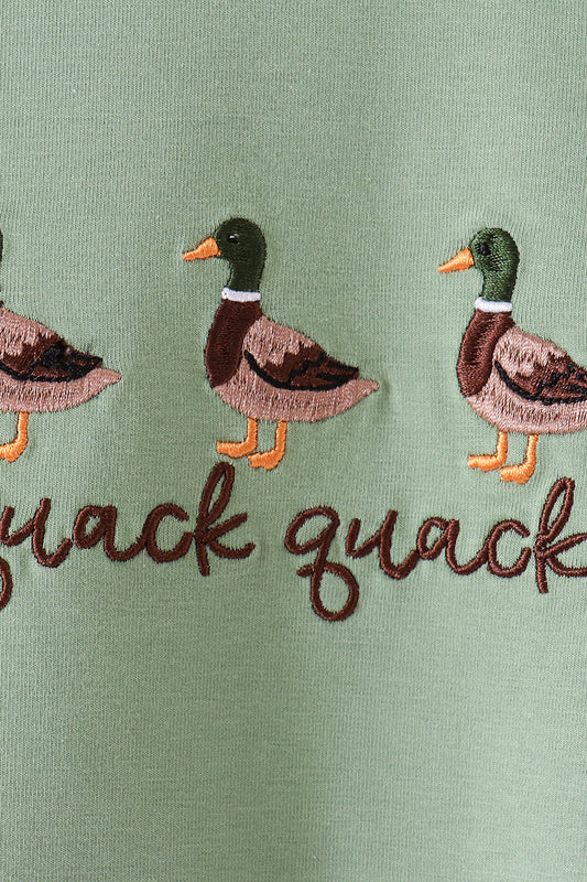 Green Duck guack guack Embroidery Romper