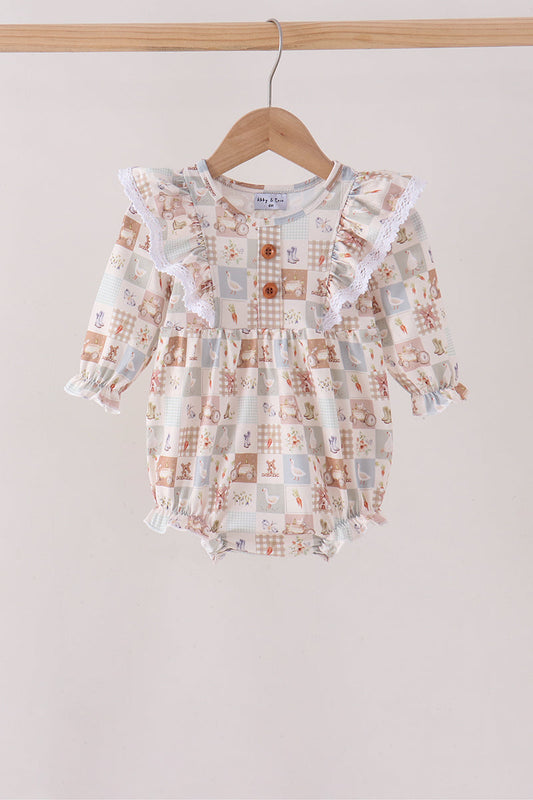 Khaki farm checkered ruffle bubble