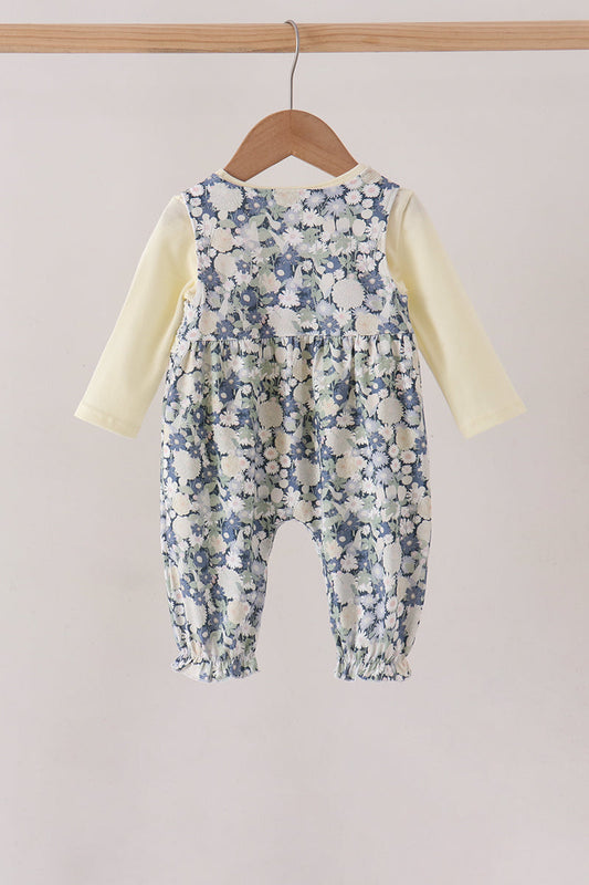 Vintage Floral Smocked Ruffle Romper Set