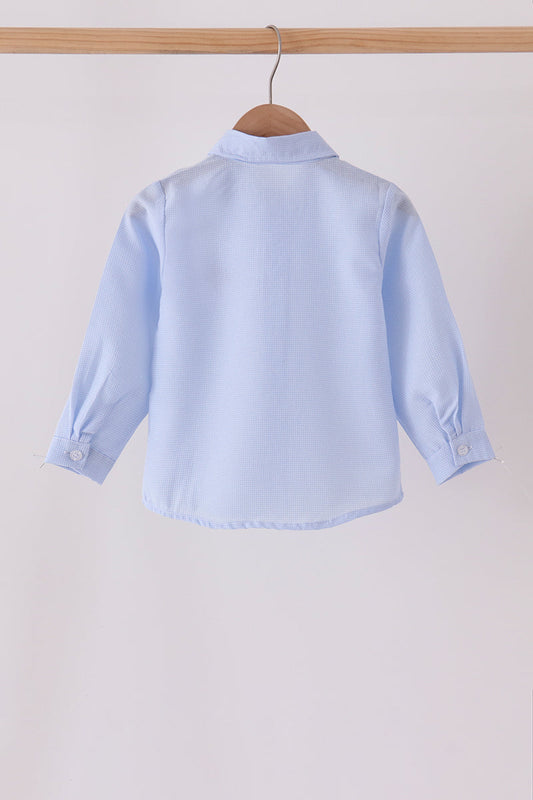 Blue turkey embroidery button down shirt