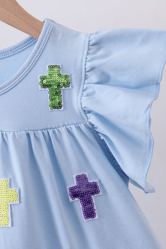 Blue cross sequin tiered dress
