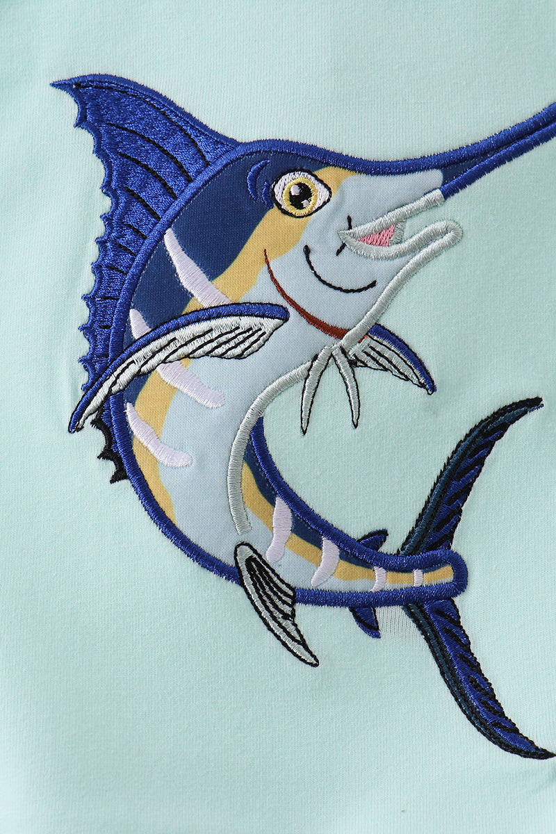 Mint Swordfish Applique Bubble