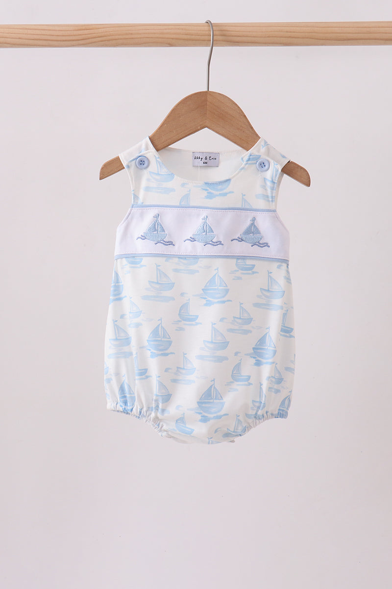 Blue Sailboat Embroidered Bubble