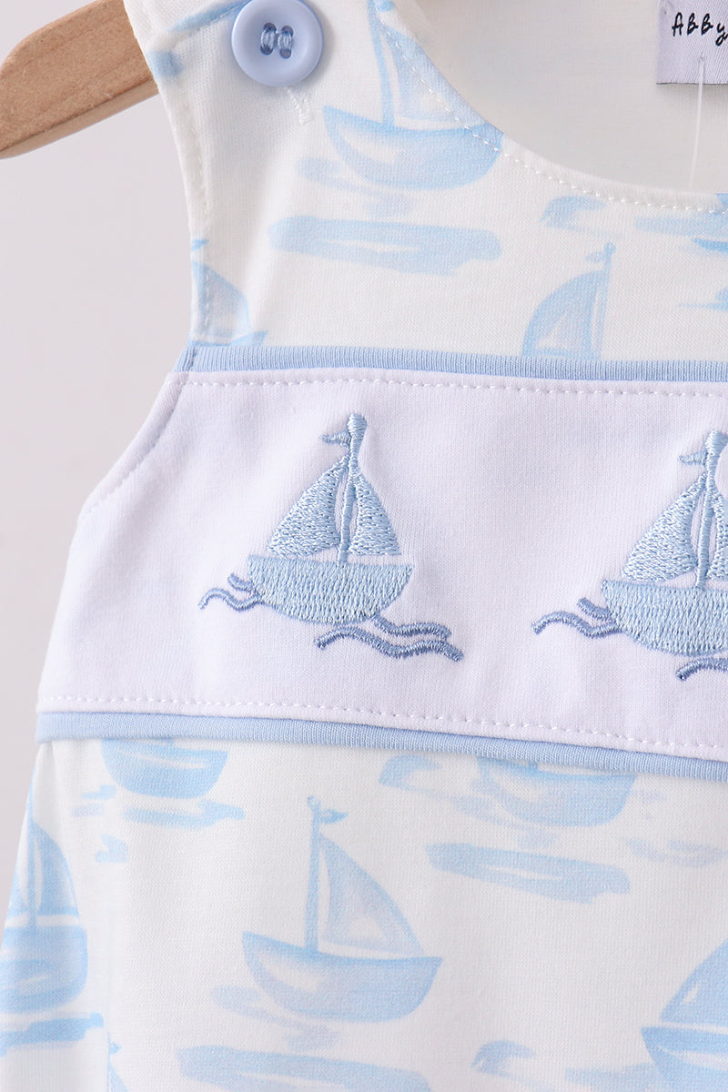 Blue Sailboat Embroidered Bubble