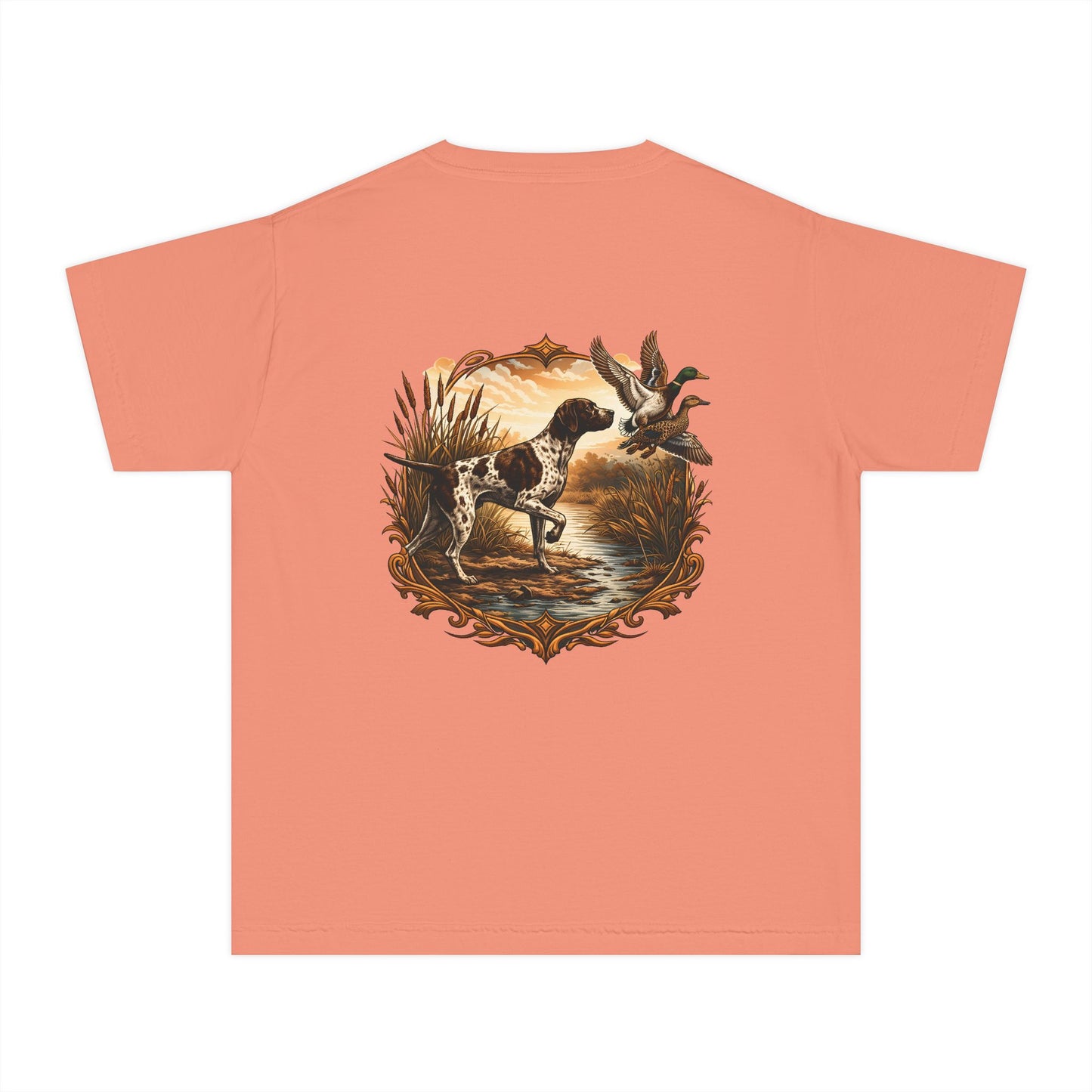 Youth Comfort Colors Vintage Duck Hunting Scene with Pointing Spaniel