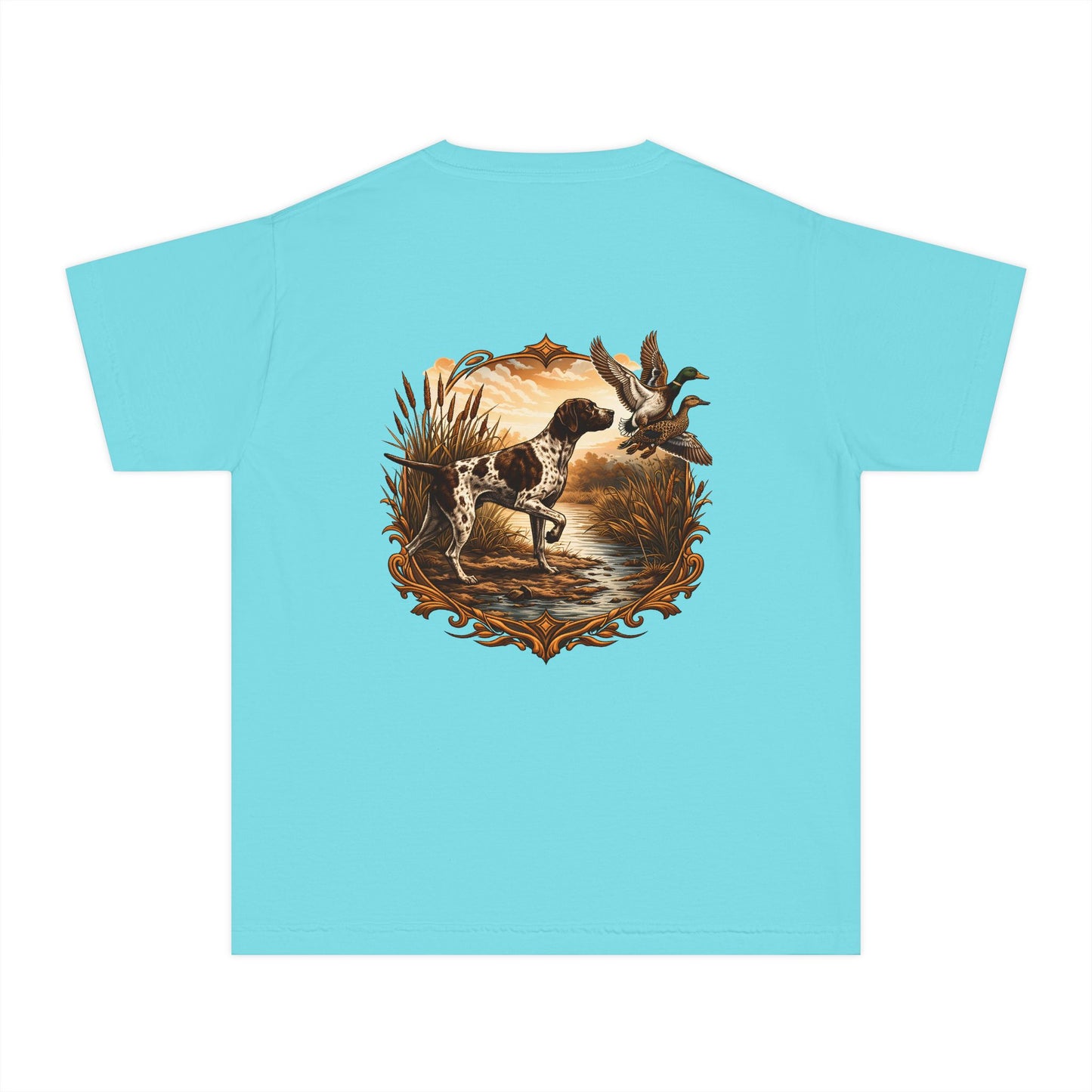 Youth Comfort Colors Vintage Duck Hunting Scene with Pointing Spaniel