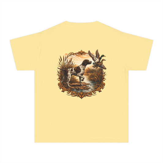 Youth Comfort Colors Vintage Duck Hunting Scene with Pointing Spaniel