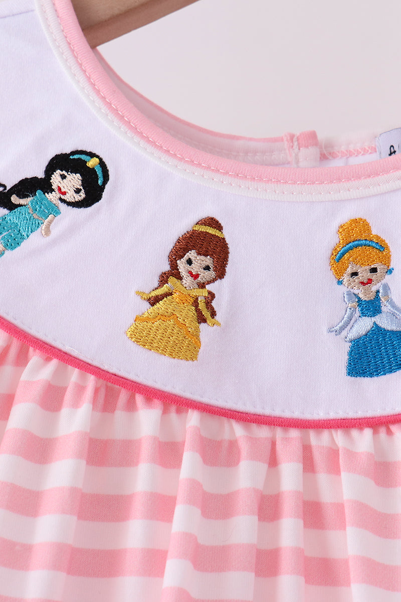 Pink Stripe Princess Embroidery Ruffle Pants Set
