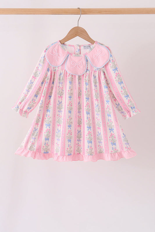 Pink Pearl Bow Floral Dress