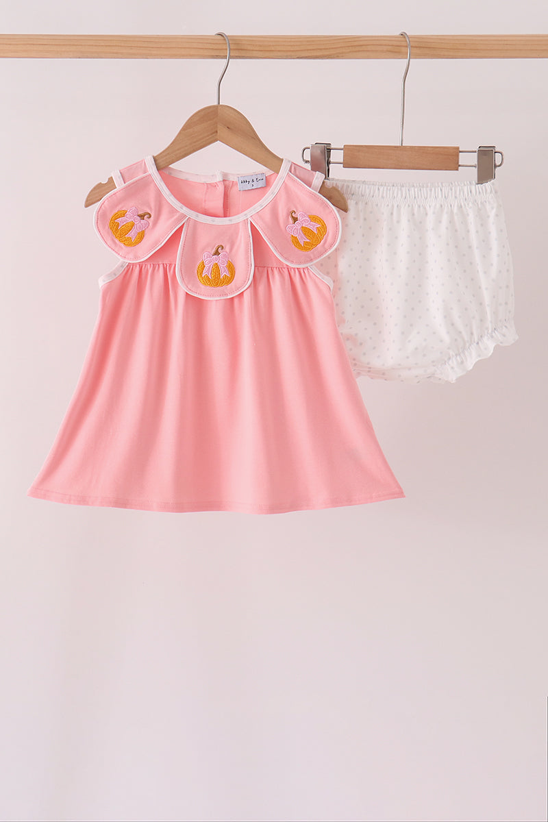Pink pumpkin embroidery bloomer set