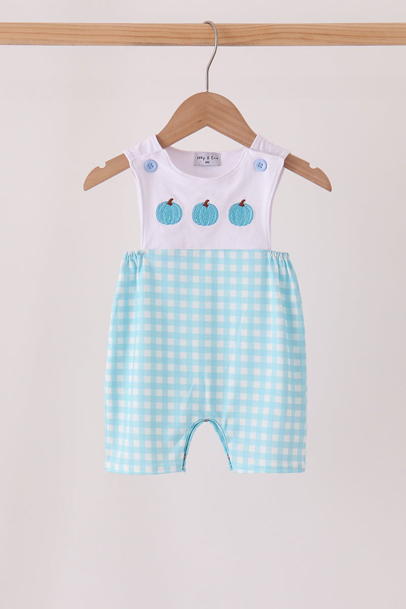 Blue pumpkin embroidery gingham jonjon