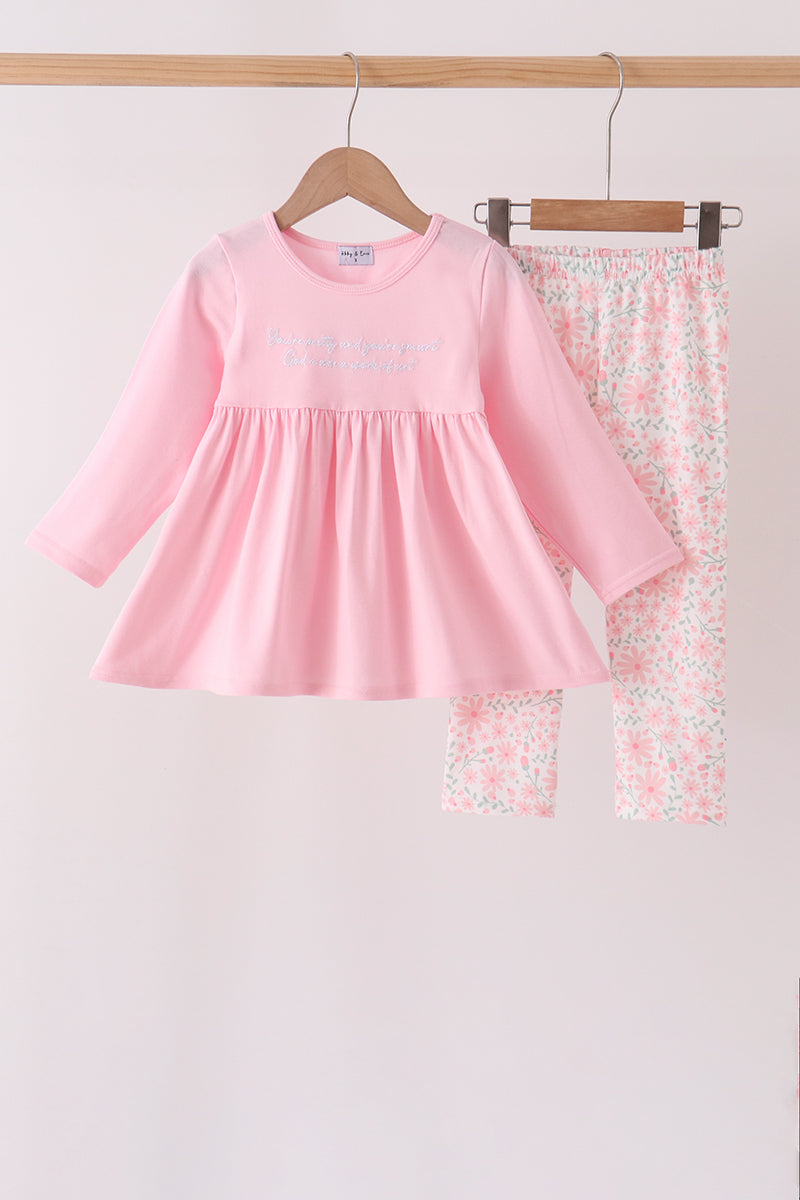 Pink floral bow pants set