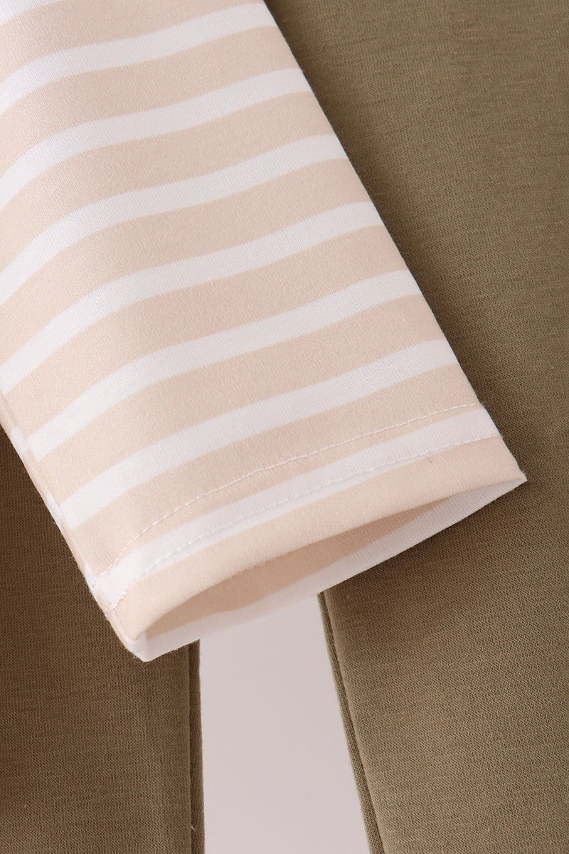 Olive turkey applique stripe pants set