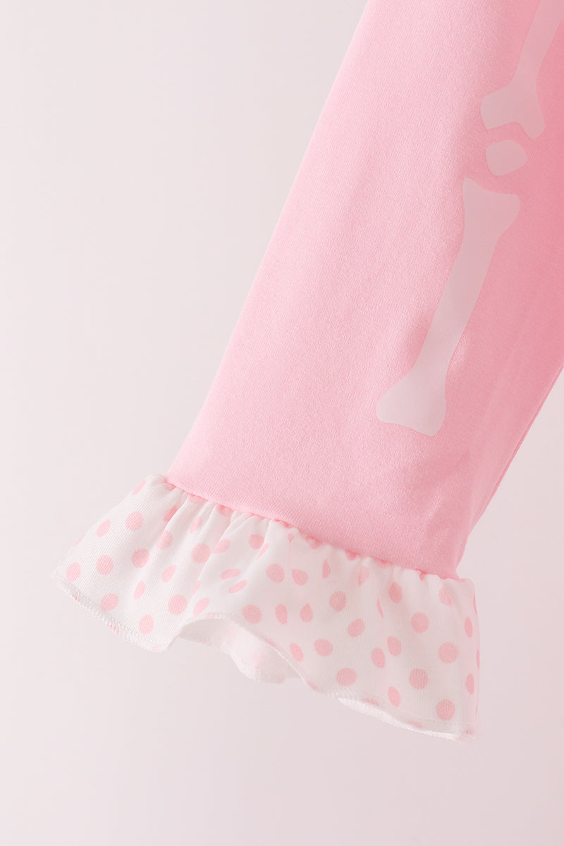 Pink skeleton print ruffle pants set