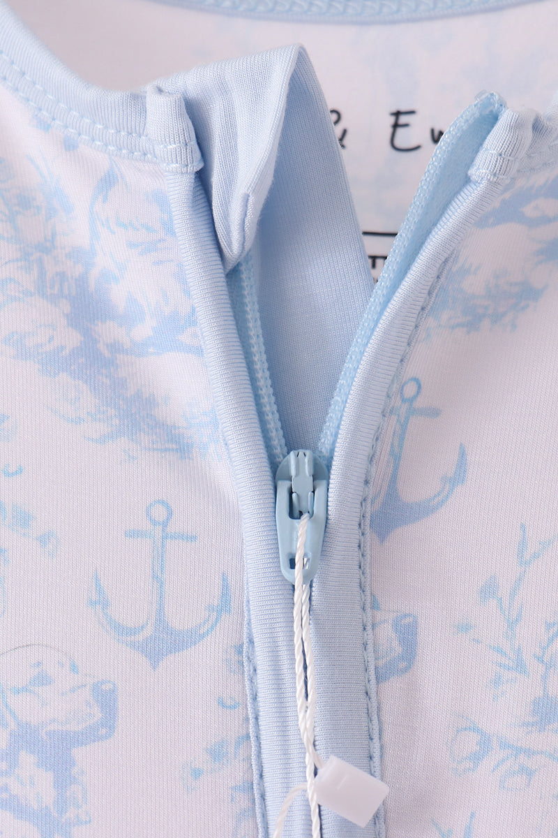 Blue dog bamboo zipper romper