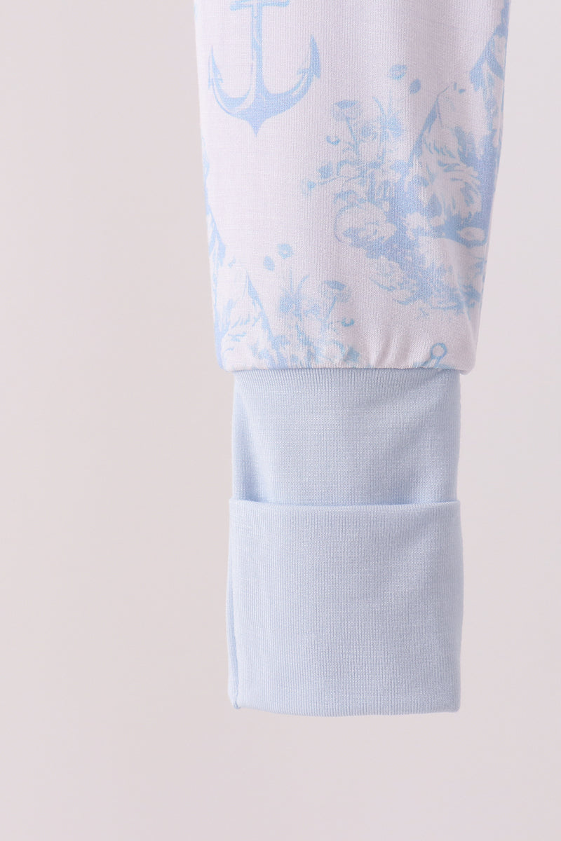 Blue dog bamboo zipper romper