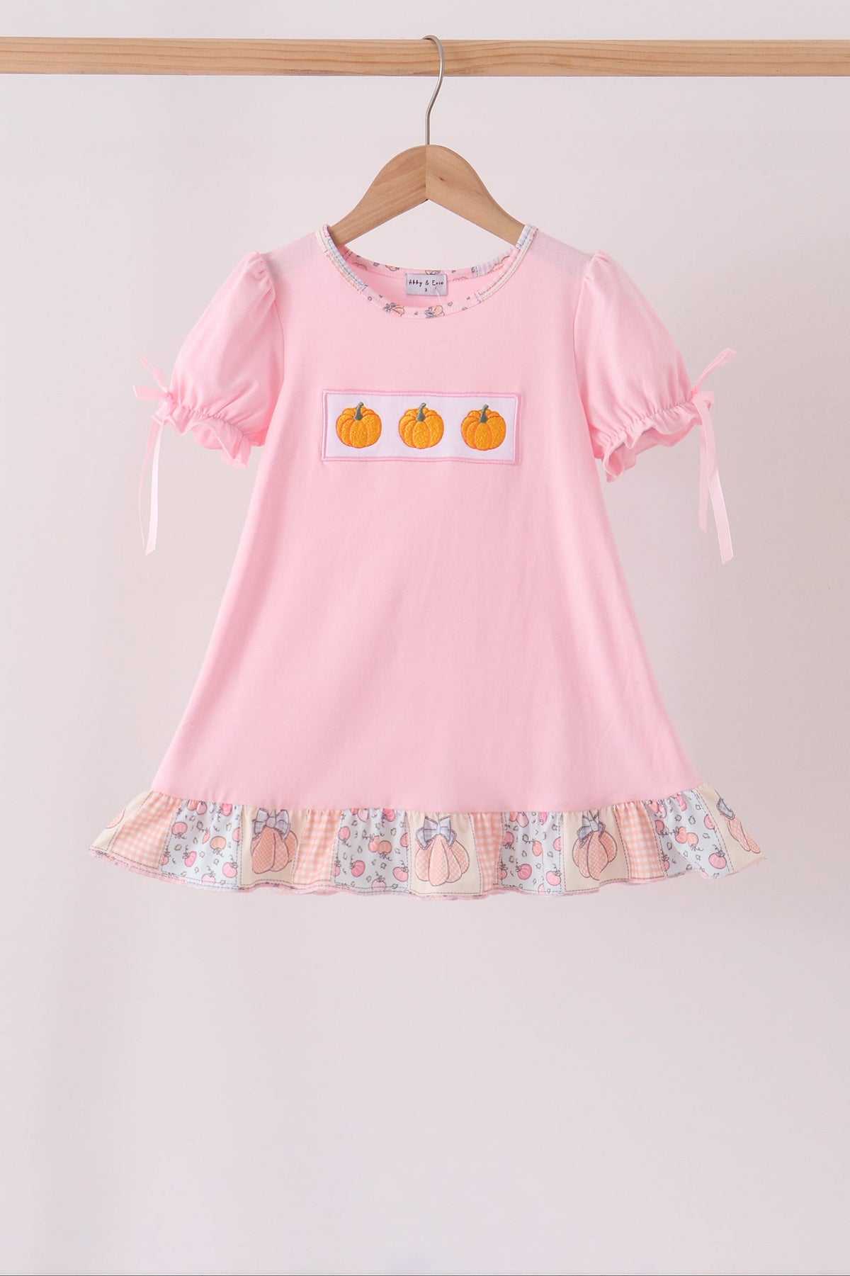 Pink pumpkin embroidery ruffle dress