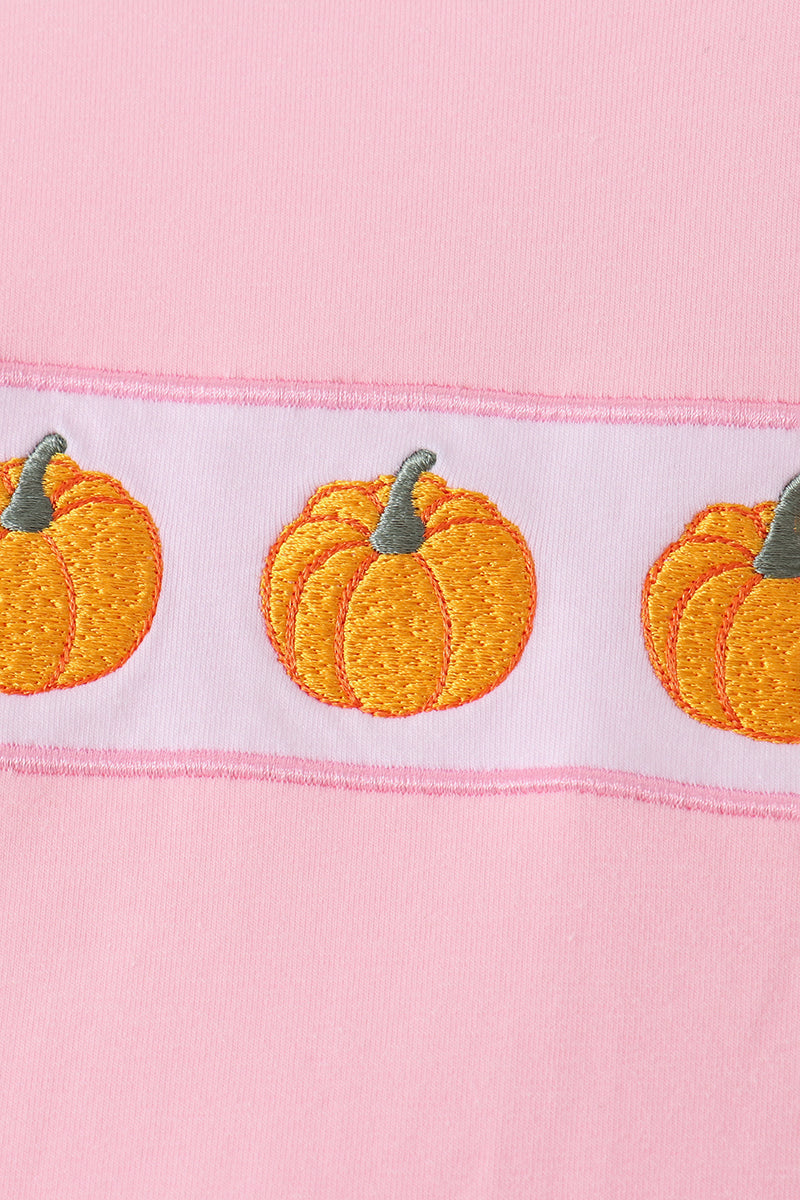 Pink pumpkin embroidery ruffle dress