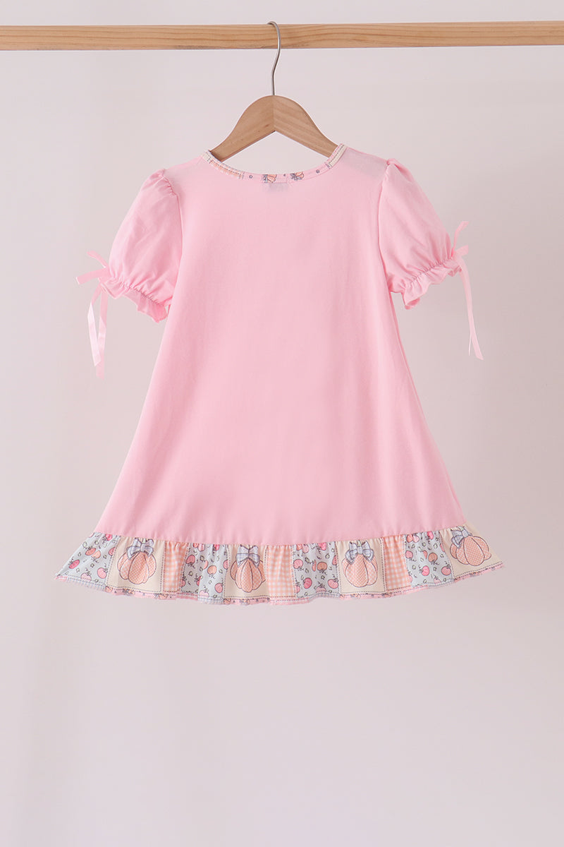 Pink pumpkin embroidery ruffle dress