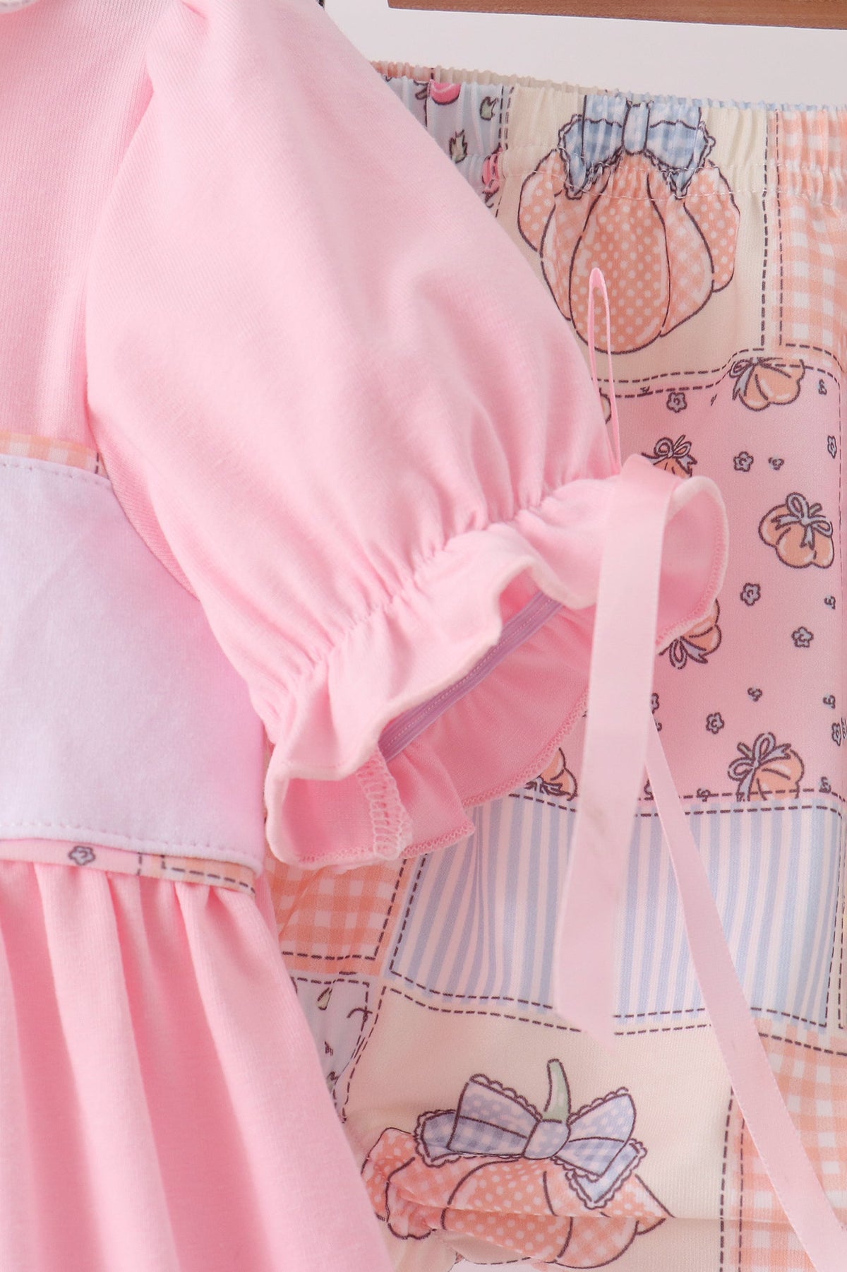 Pink pumpkin embroidery ruffle bloomer set