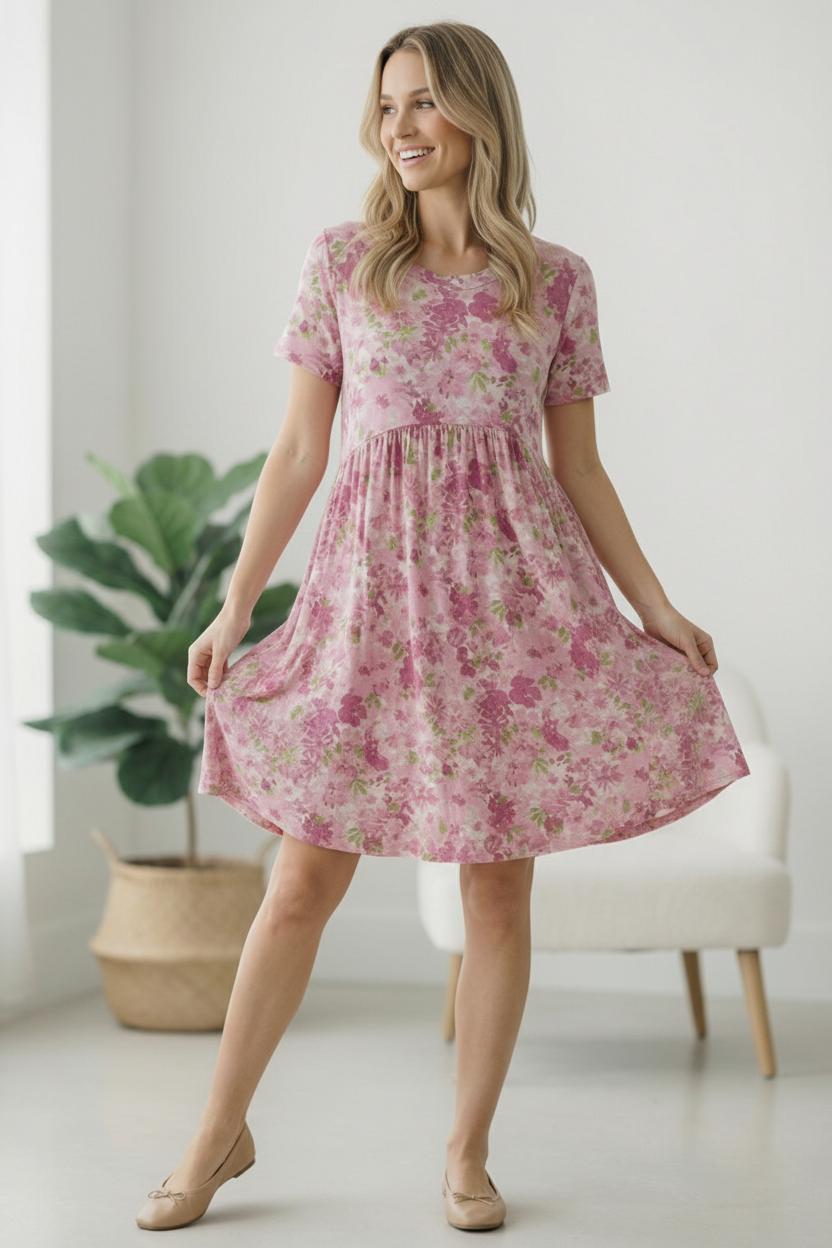 In the Sunshine Fuchsia Babydoll Dress