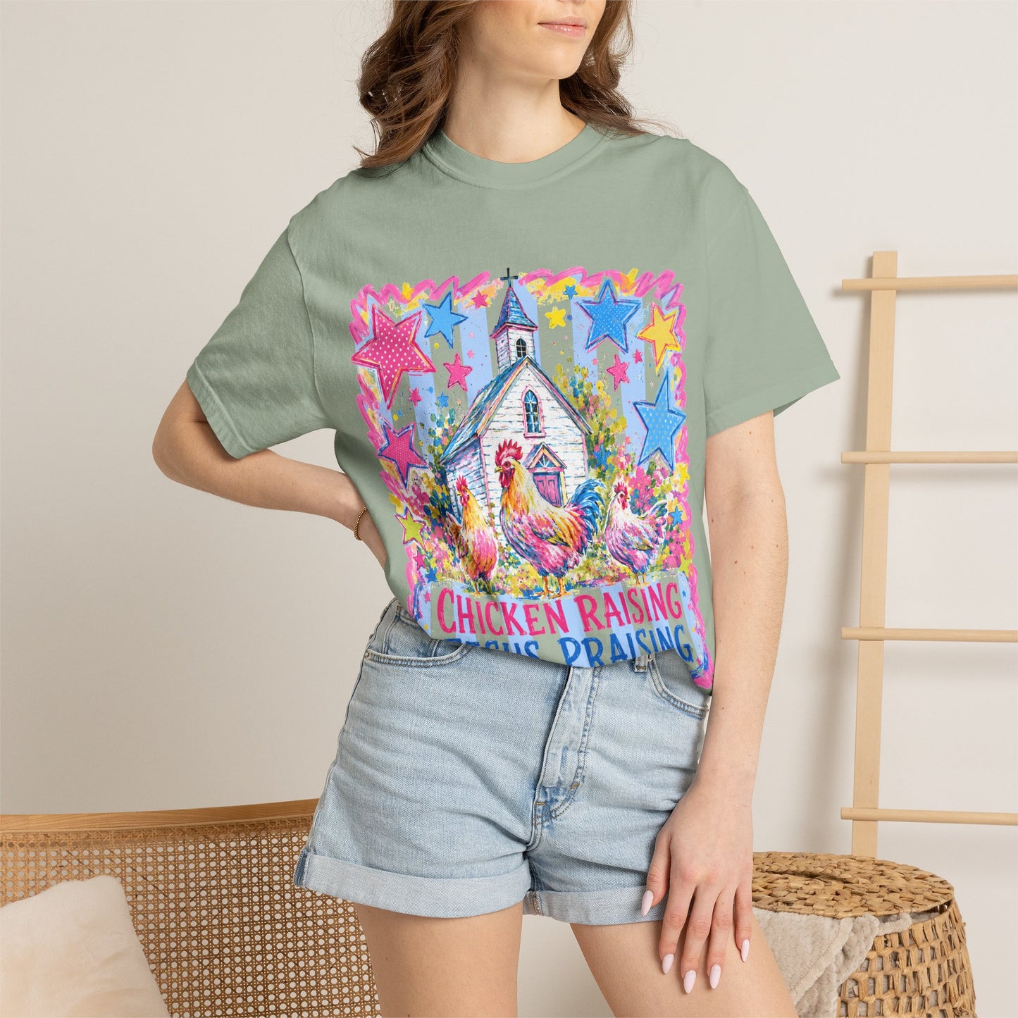 Chicken Raising, Jesus Praising T-Shirt — Farm Christian Graphic Tee