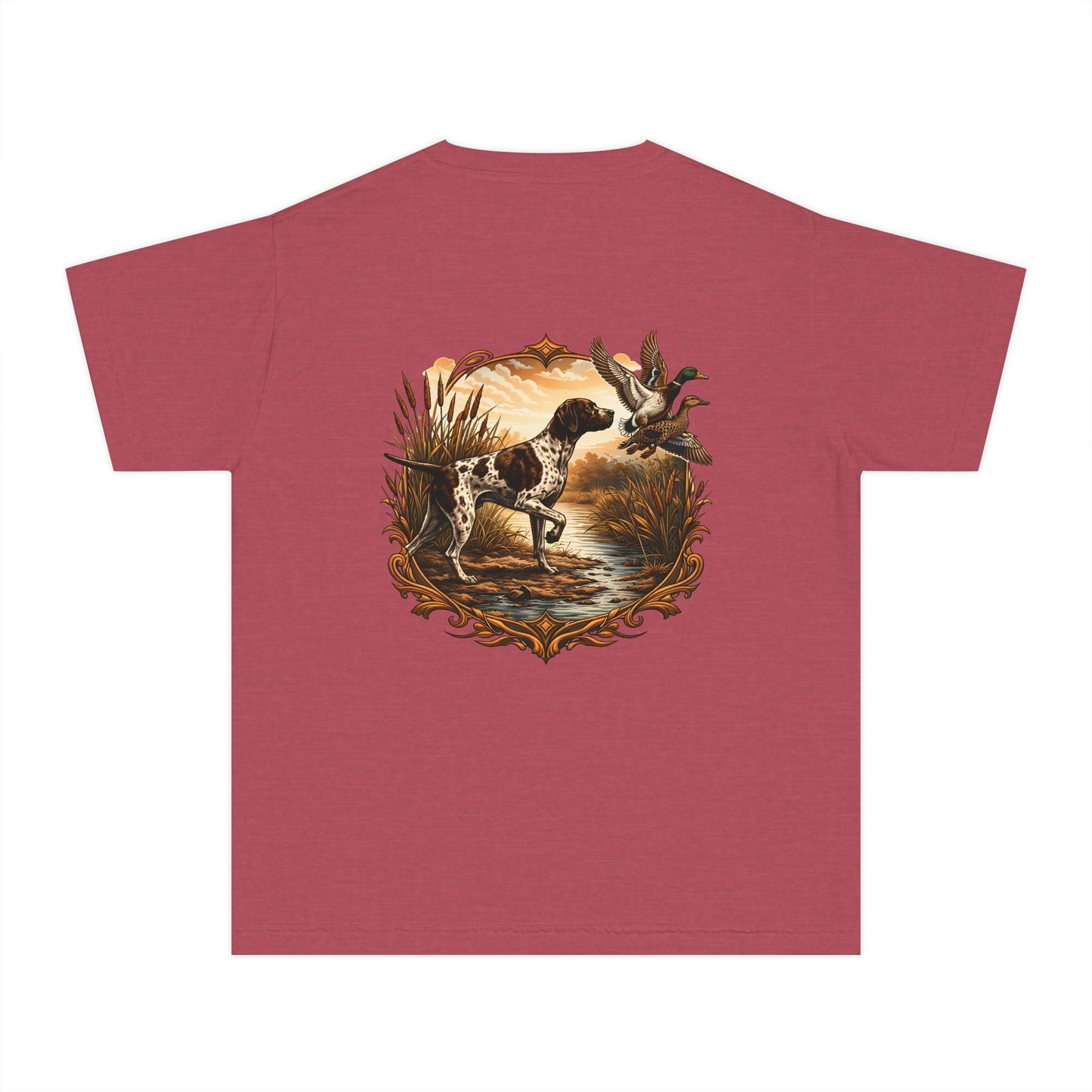 Youth Comfort Colors Vintage Duck Hunting Scene with Pointing Spaniel