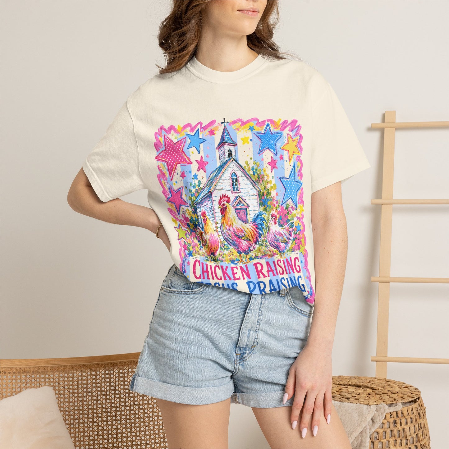 Chicken Raising, Jesus Praising T-Shirt — Farm Christian Graphic Tee