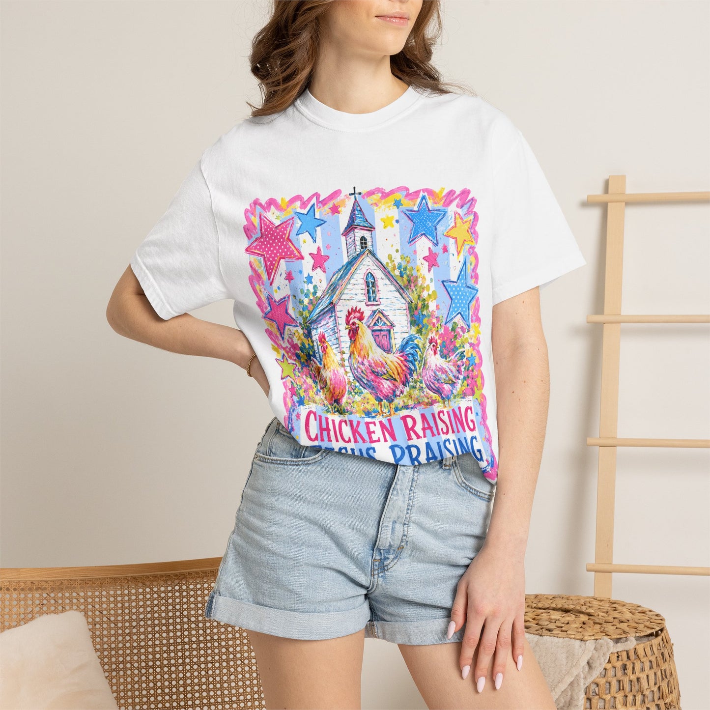 Chicken Raising, Jesus Praising T-Shirt — Farm Christian Graphic Tee