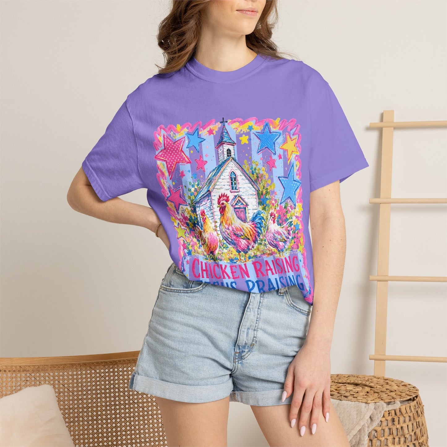 Chicken Raising, Jesus Praising T-Shirt — Farm Christian Graphic Tee