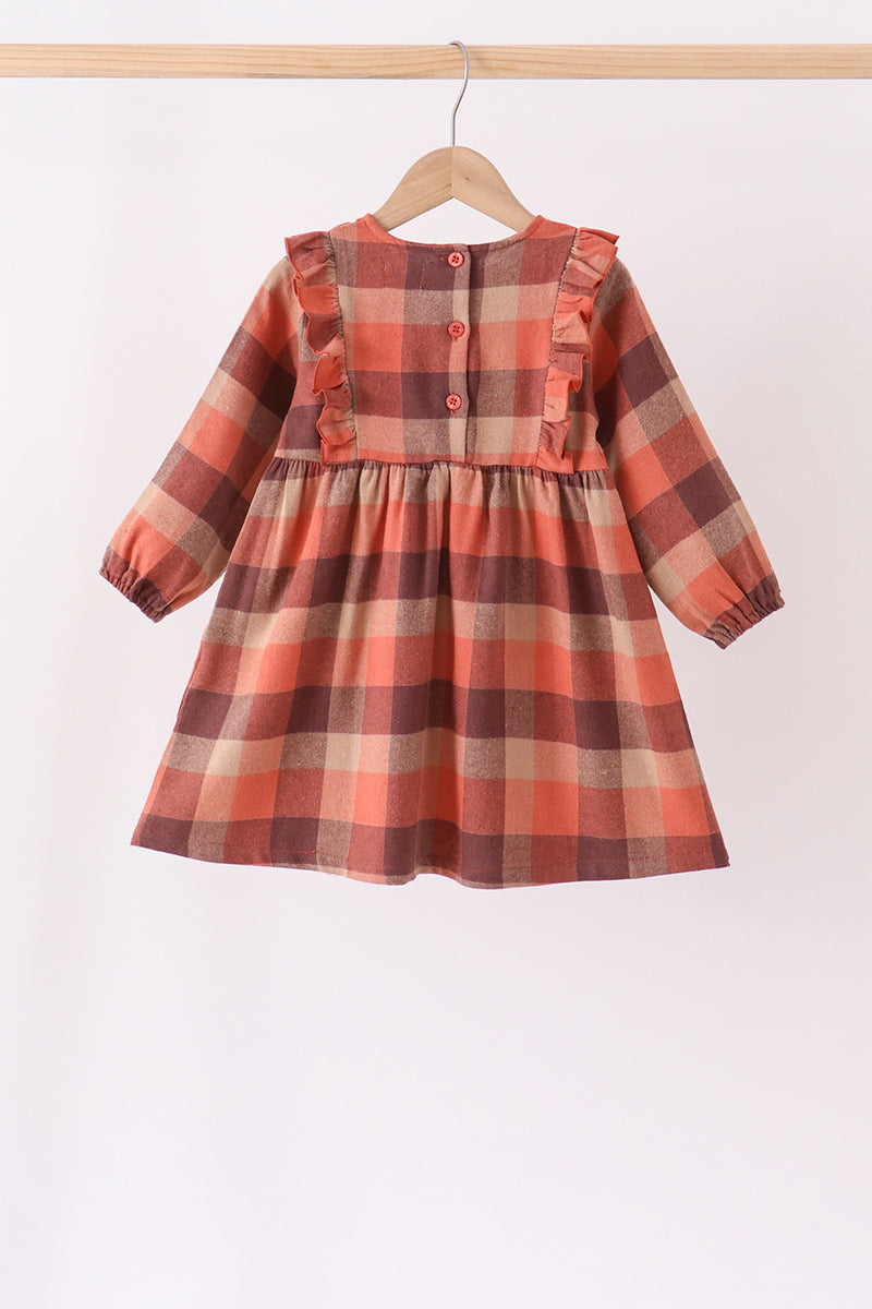 Rust Plaid Ruffle Dress