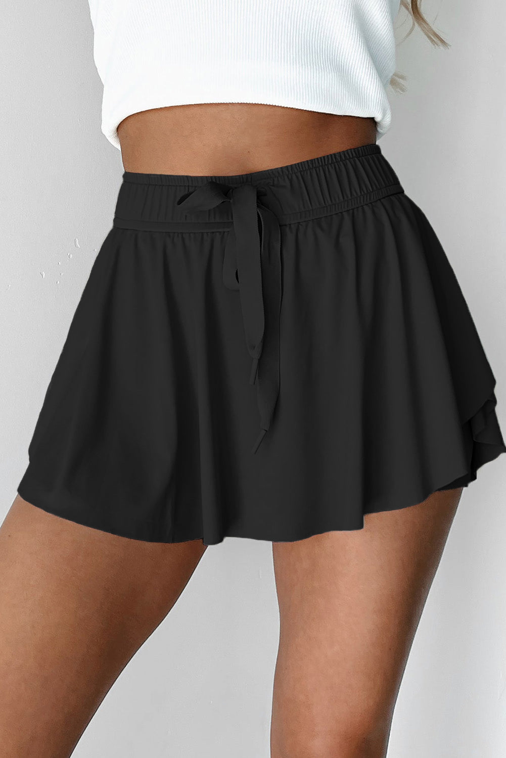 Bonbon Drawstring Elastic Waistband Lined Tennis Skorts
