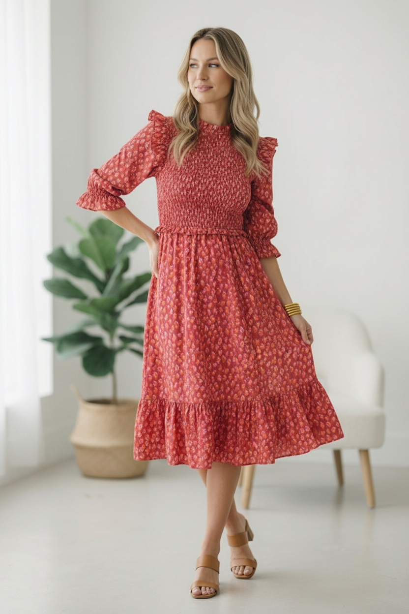 Be My Spring Sweetie Tomato Animal Smocked Dress
