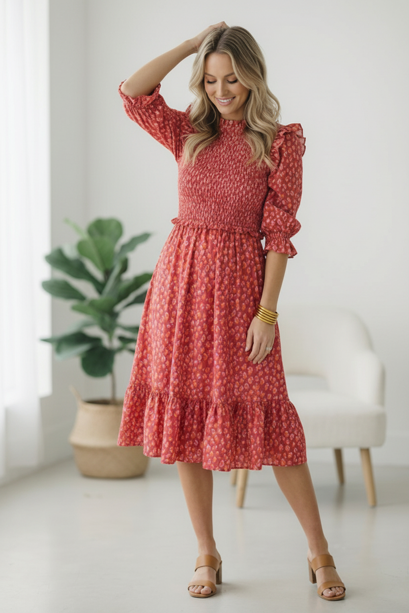 Be My Spring Sweetie Tomato Animal Smocked Dress