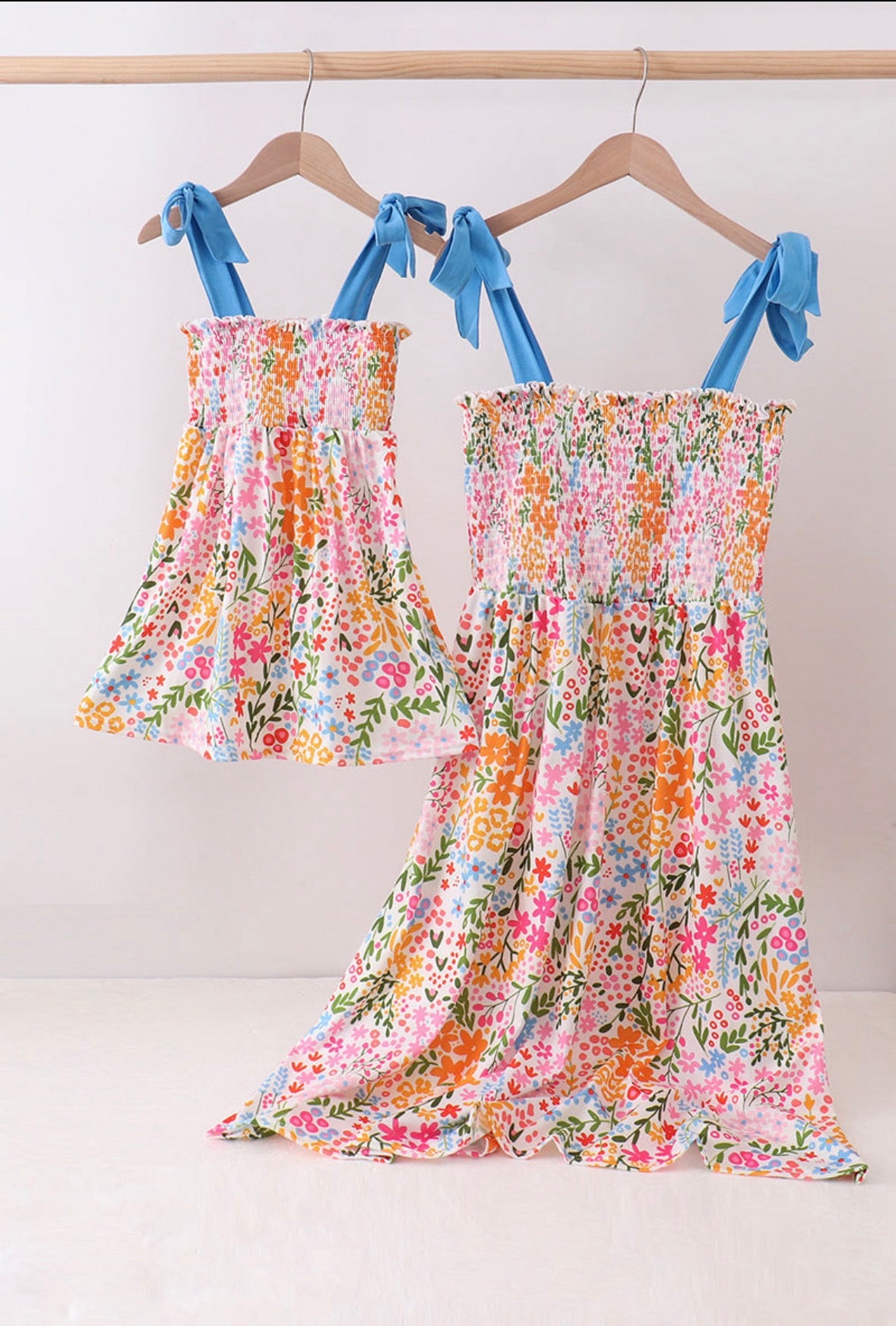 Summer floral print smocked mom&me dress