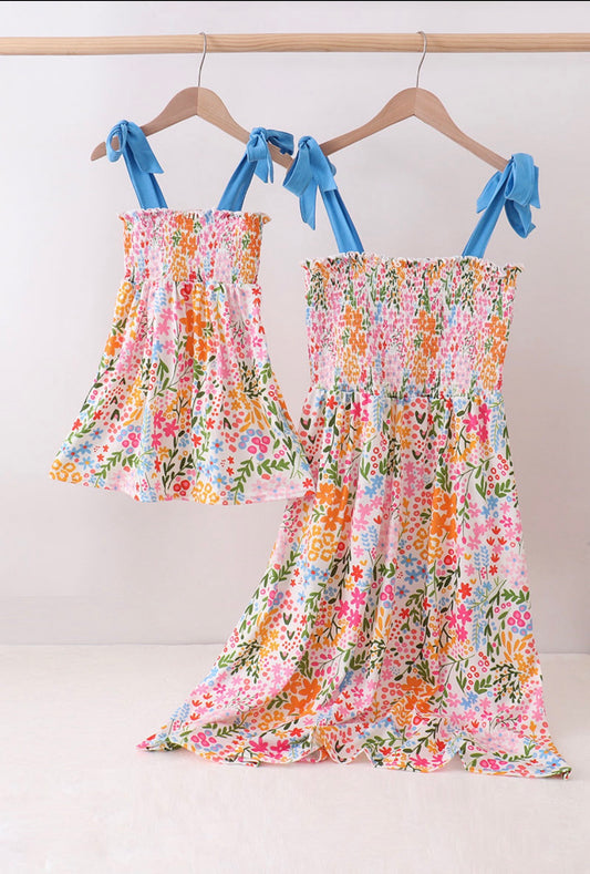Summer floral print smocked mom&me dress