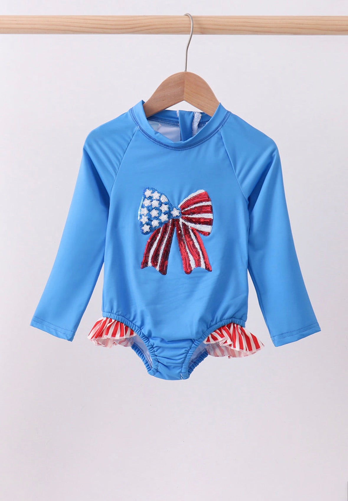 Red, white, blue bow sequin 1pc swimsuit