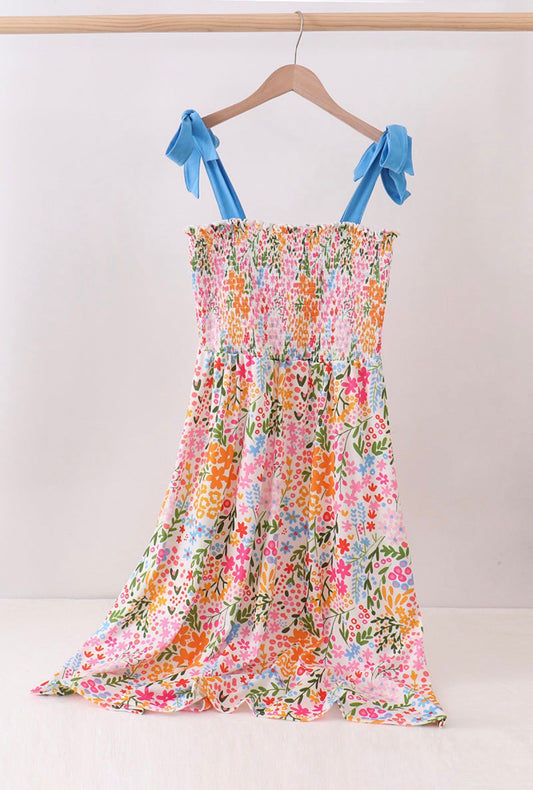 Summer floral print smocked mom&me dress