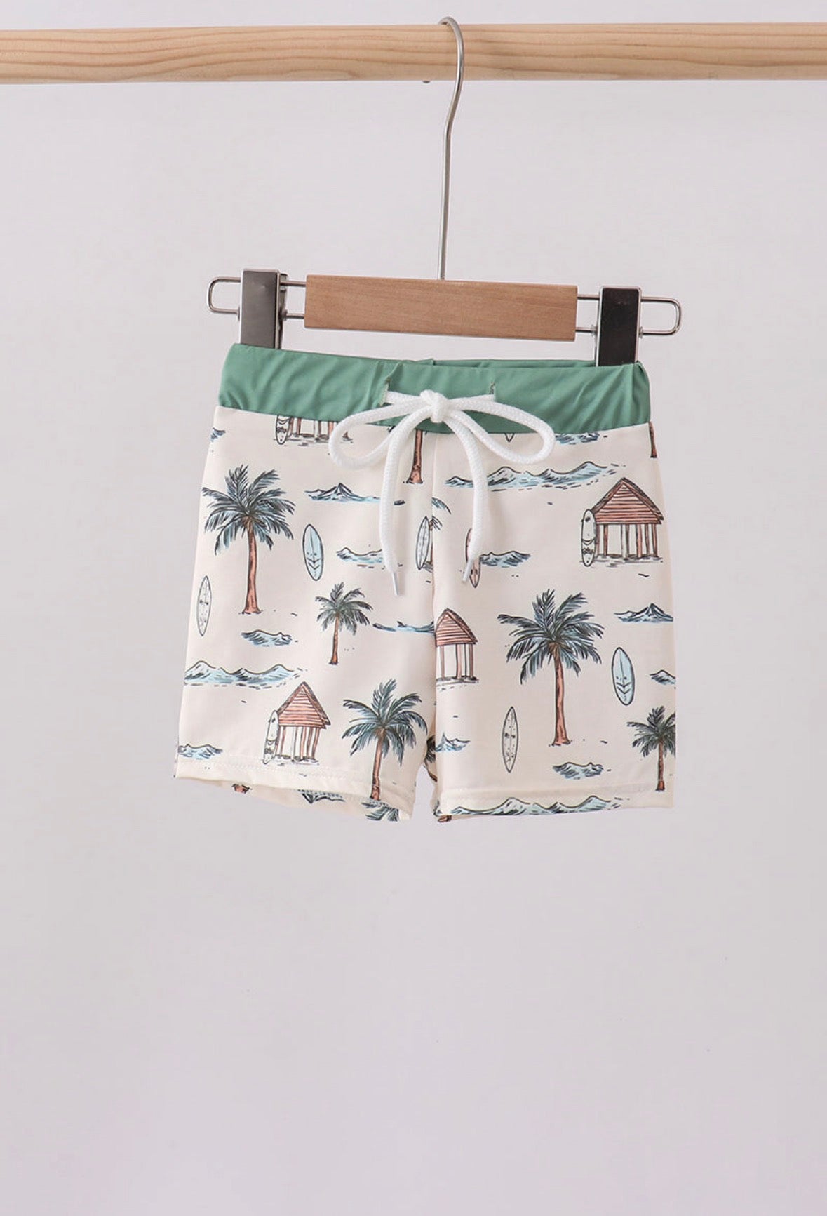 Green palm tree swim trunks