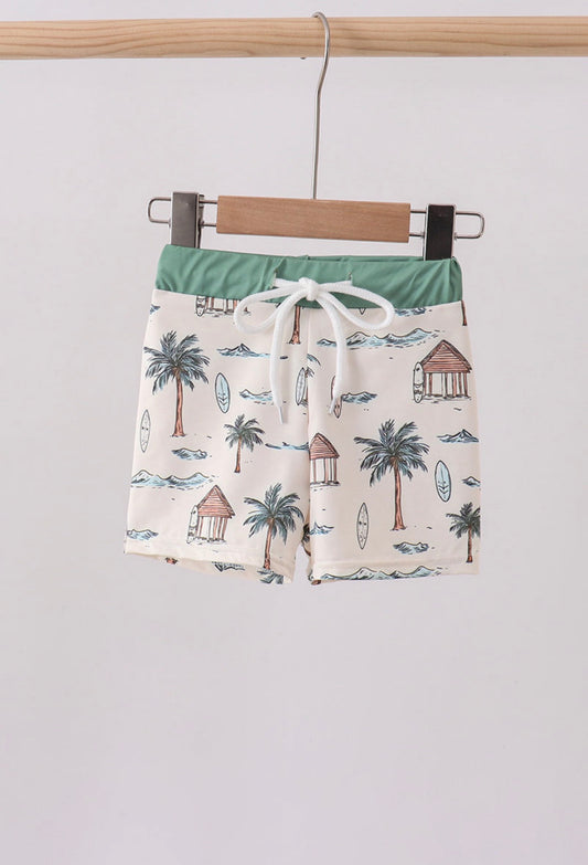 Green palm tree swim trunks