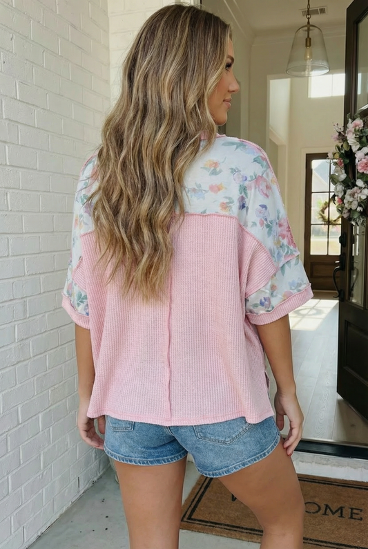 Rosey Teacup Ribbed Crewneck