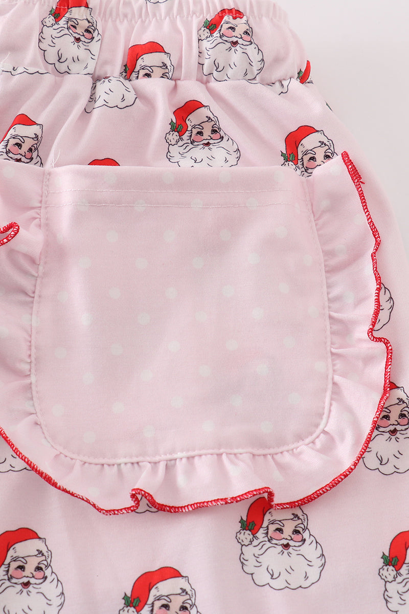Pink santa print mom pajama pants