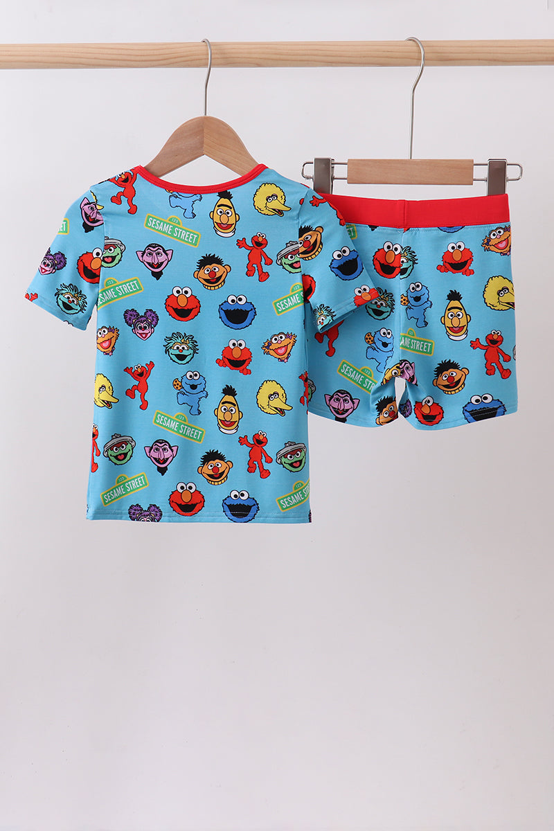 Blue character bamboo pajama set