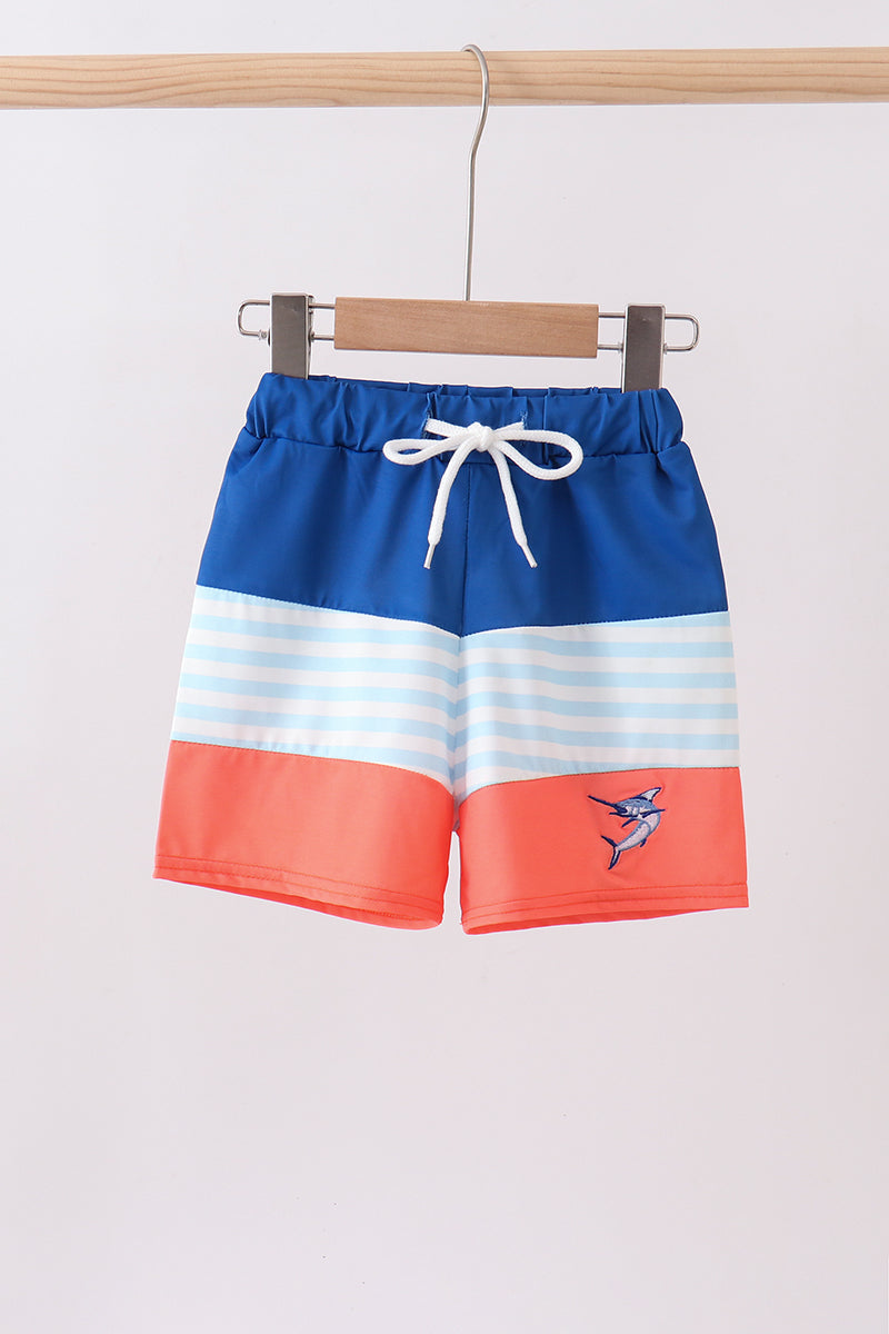 Fish embroidery swim trunks